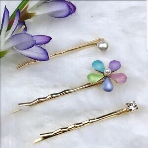 Colorful flower pearl & rhinestone hair pins